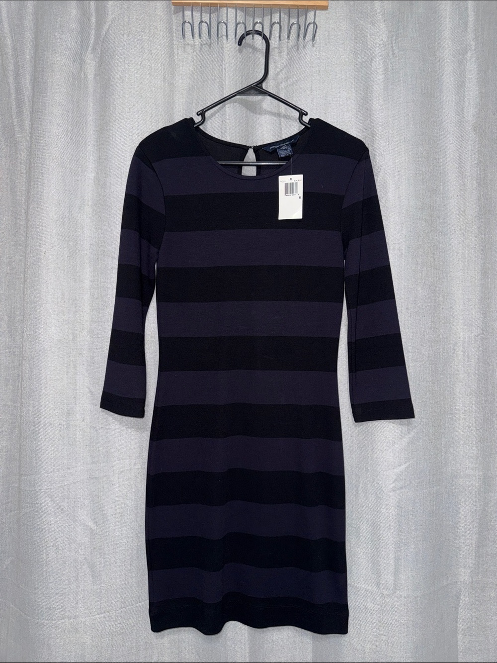 French Connection Black and Navy Blue Striped Dress